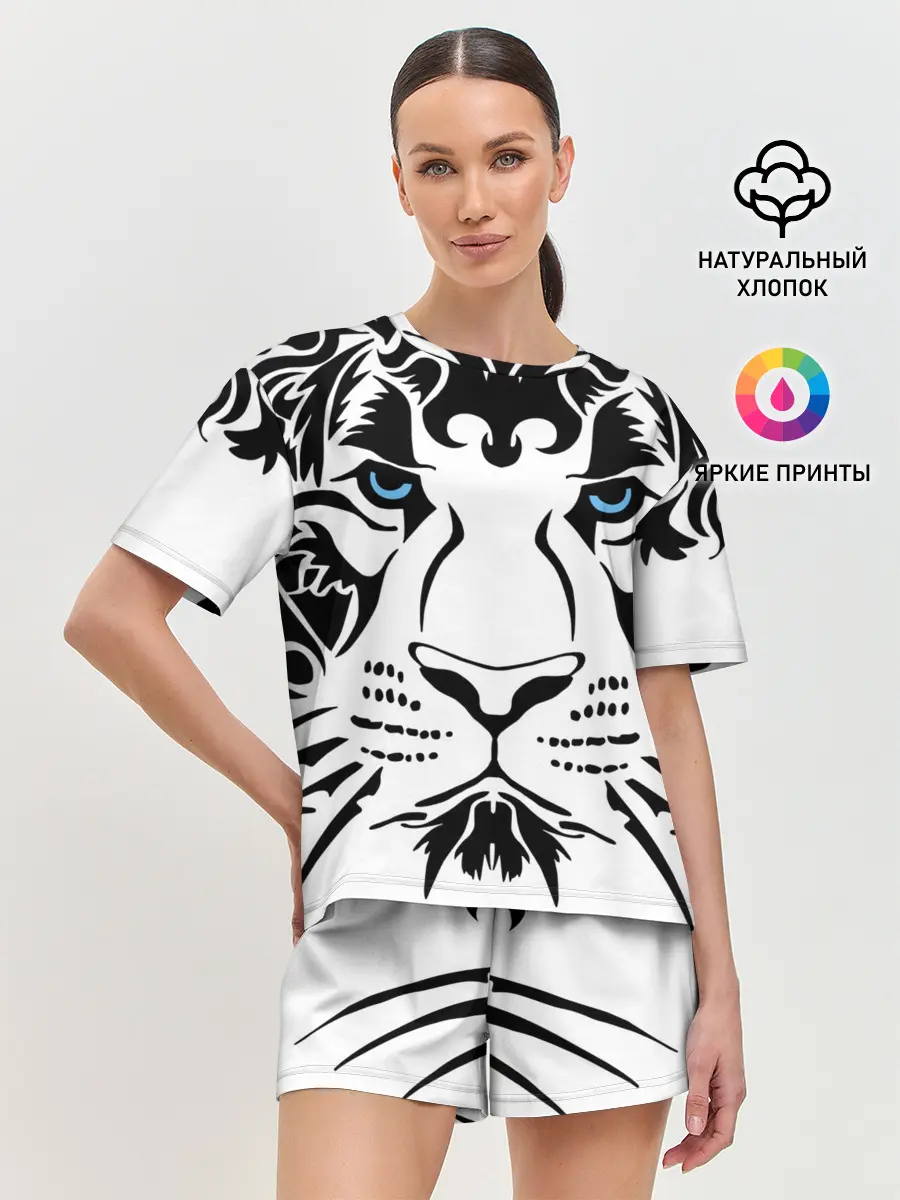 Женская пижама с шортами / Водяной голубоглазый тигр