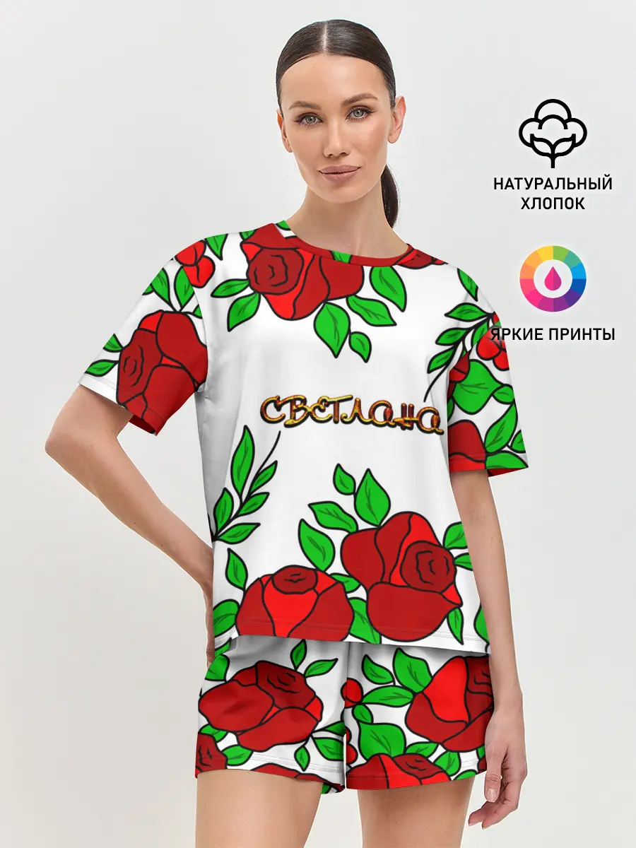 Женская пижама с шортами / Светлана в розах