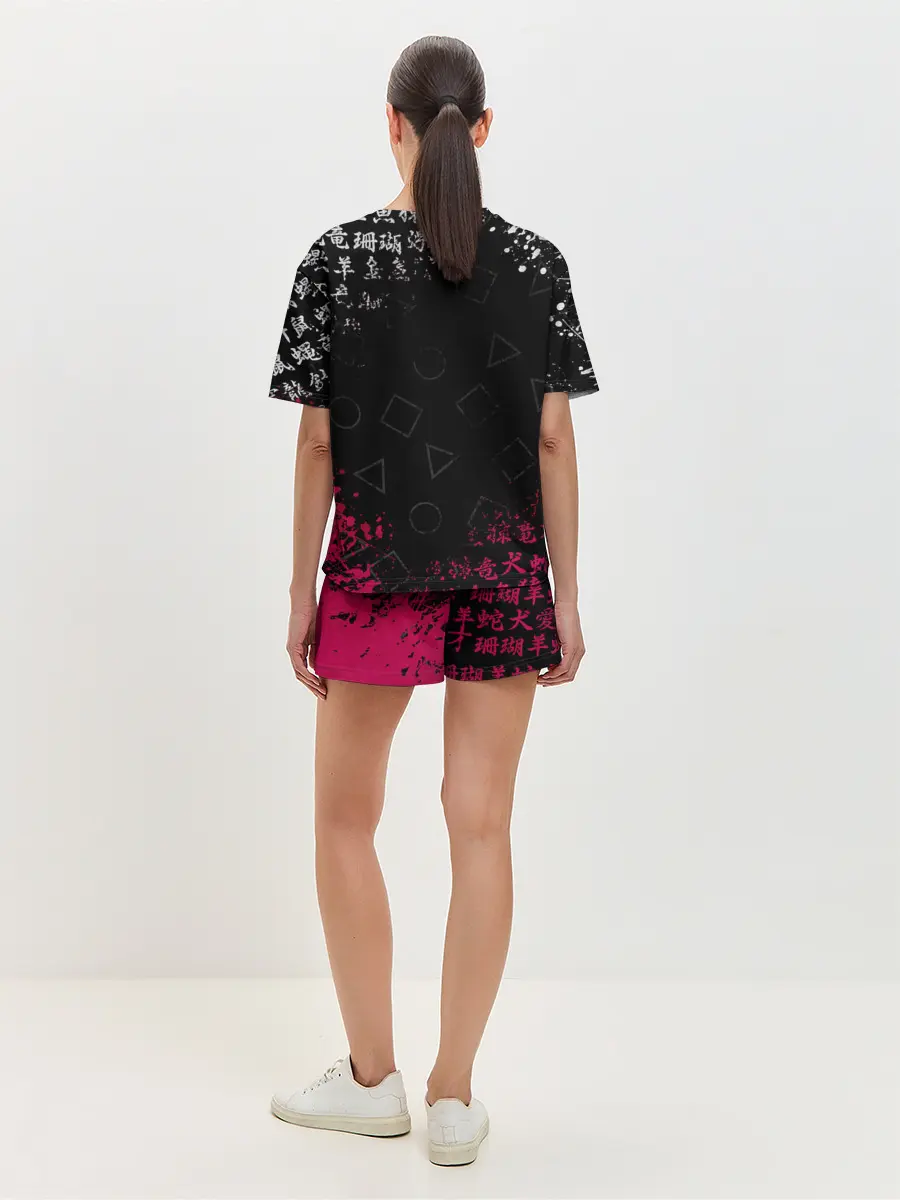 Женская пижама с шортами / ИГРА В КАЛЬМАРА БРЫЗГИ КРАСОК / ИЕРОГЛИФЫ