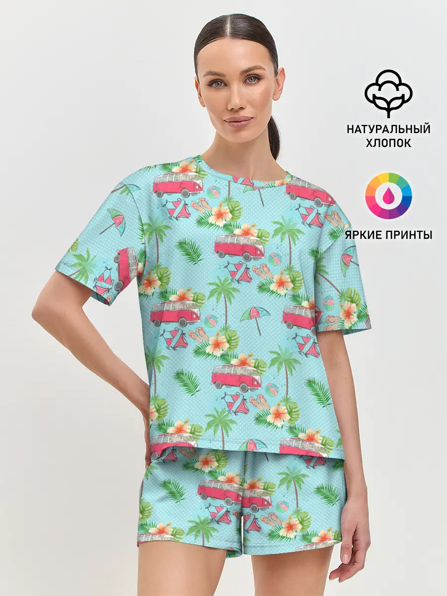 Женская пижама с шортами / Путешествие хиппи