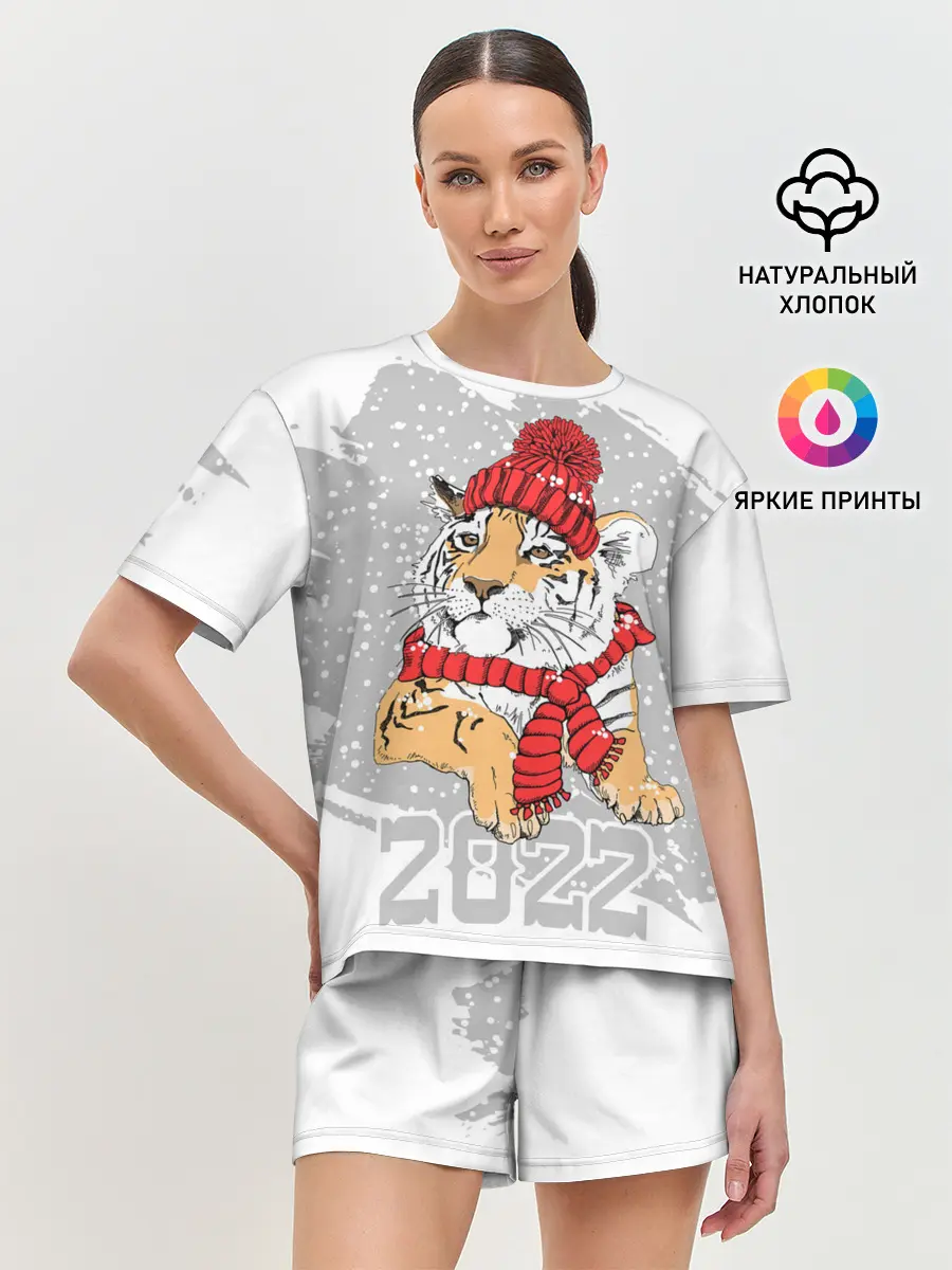 Женская пижама с шортами / Тигр в красной шапке