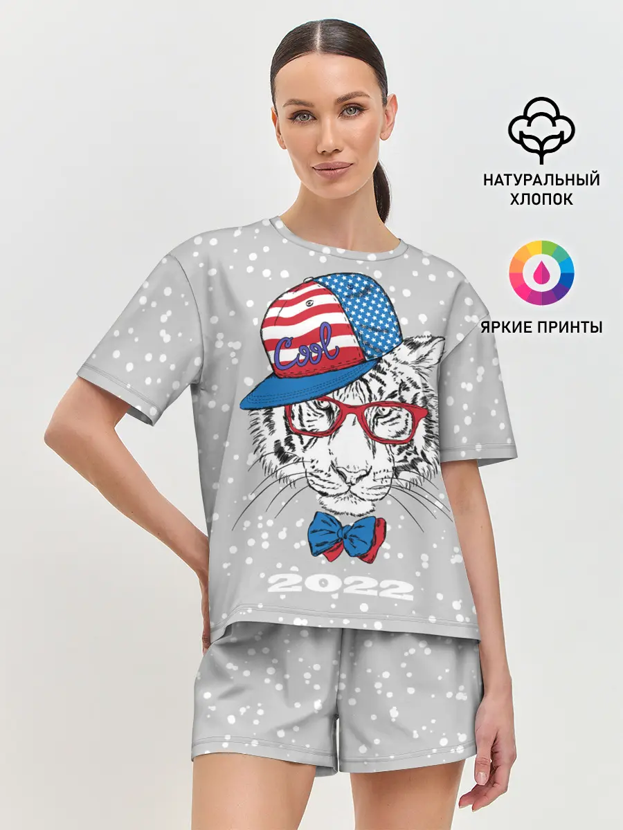 Женская пижама с шортами / Крутой белый тигр