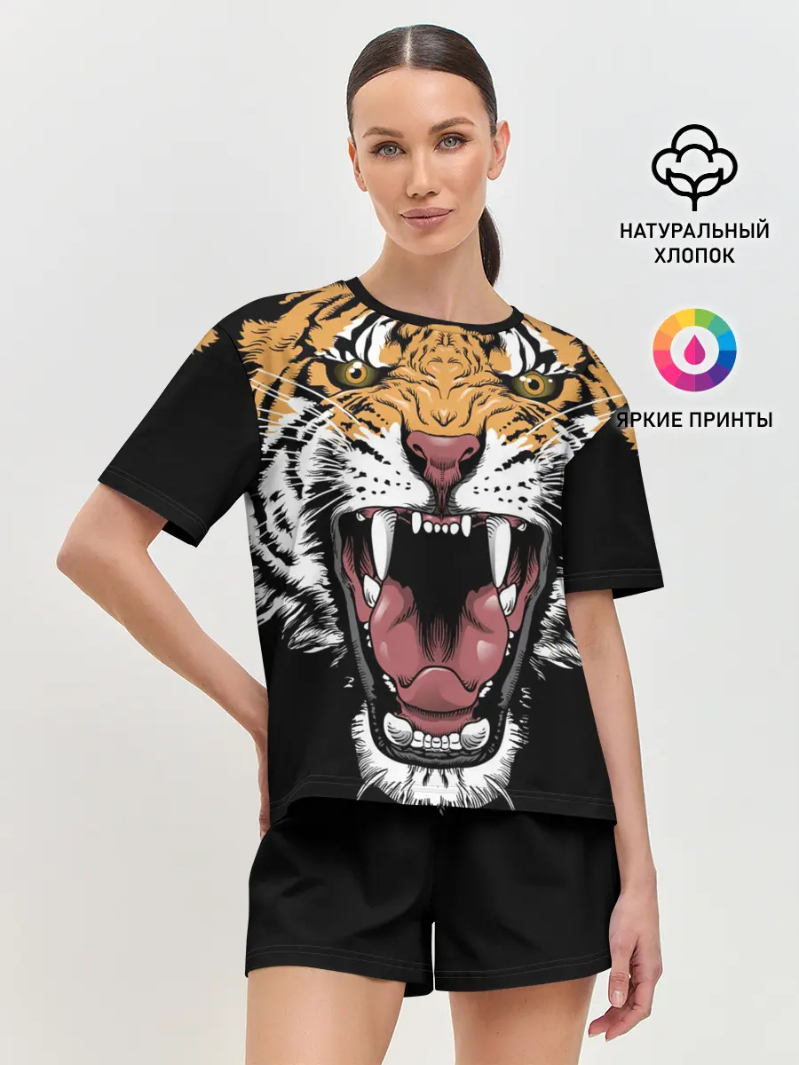 Женская пижама с шортами / Оскал амурского тигра