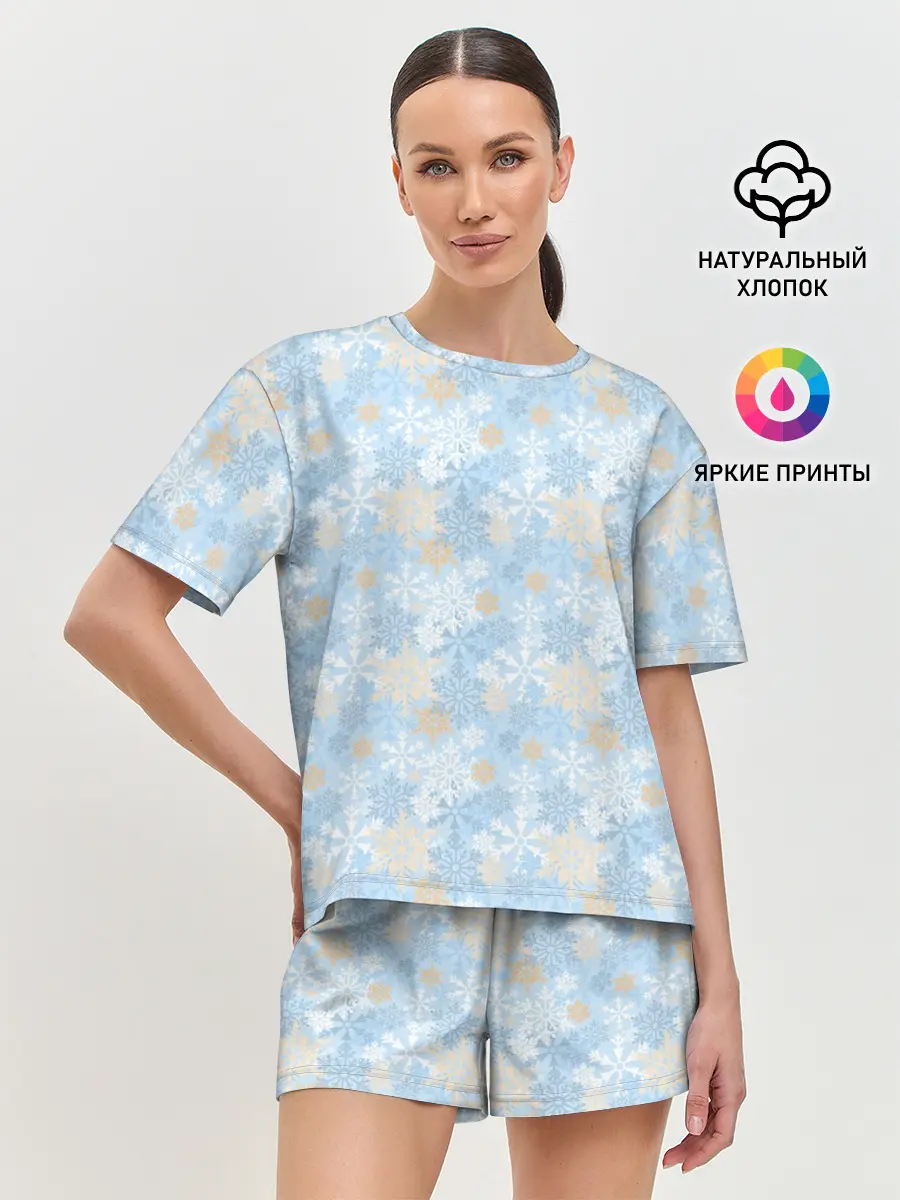 Женская пижама с шортами / Узоры Снежинки