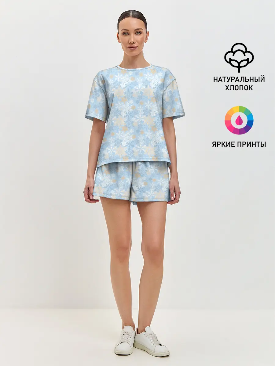 Женская пижама с шортами / Узоры Снежинки