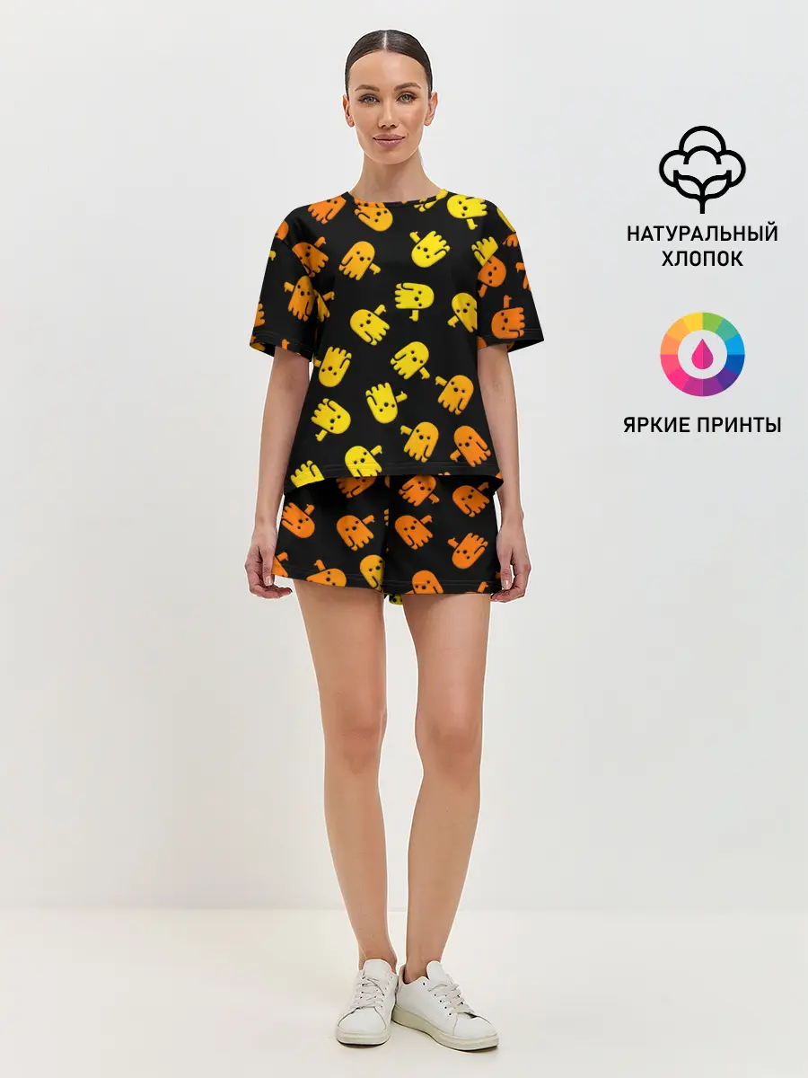 Женская пижама с шортами / BOO! ПРИЗРАК, ПРИВЕДЕНИЕ ХЕЛЛОУИН ОРАНЖЕВЫЙ