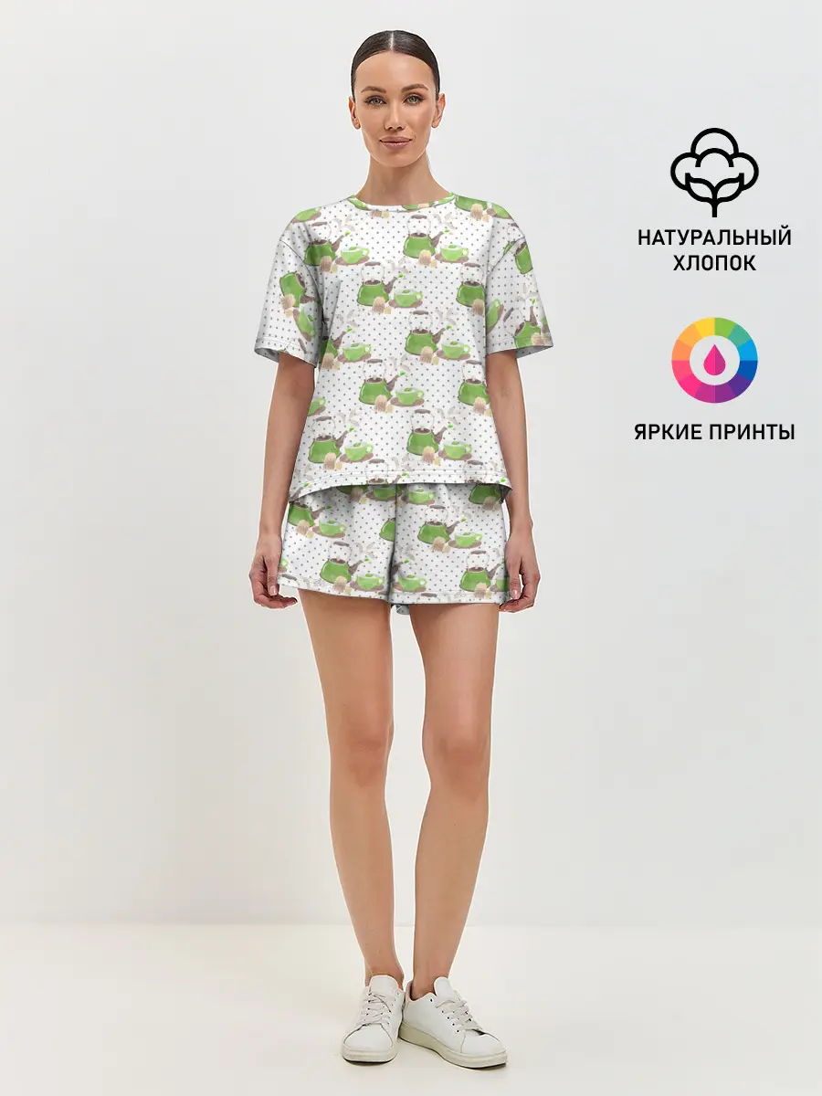 Женская пижама с шортами / Зеленый чай