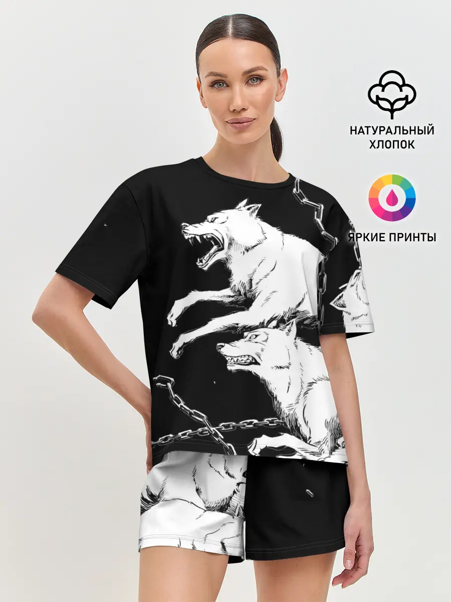 Женская пижама с шортами / Белые волки