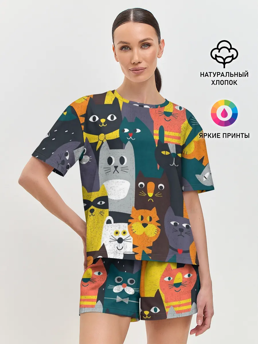 Женская пижама с шортами / крутые коты