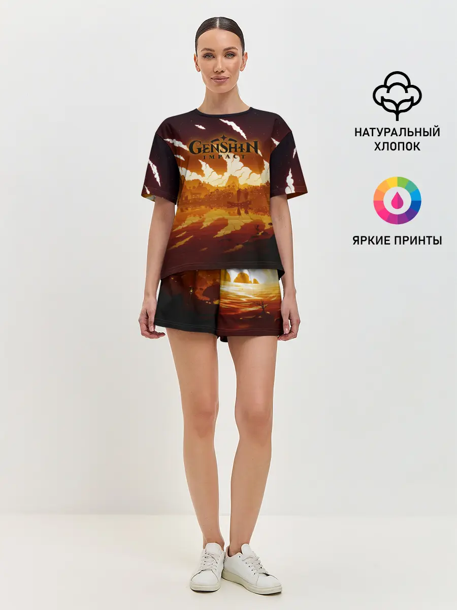 Женская пижама с шортами / Genshin Impact - Закат над Ли Юэ