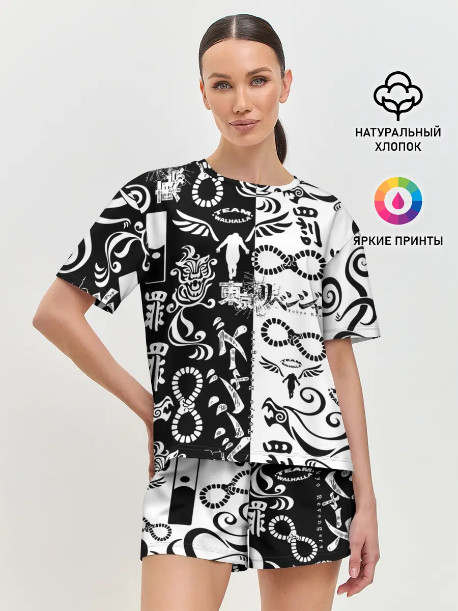 Женская пижама с шортами / ТОКИЙСКИЕ МСТИТЕЛИ ЛОГОБОМБИНГ ЧБ