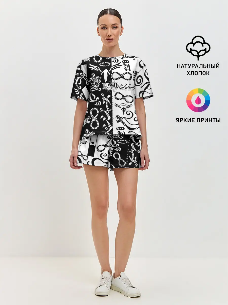 Женская пижама с шортами / ТОКИЙСКИЕ МСТИТЕЛИ ЛОГОБОМБИНГ ЧБ