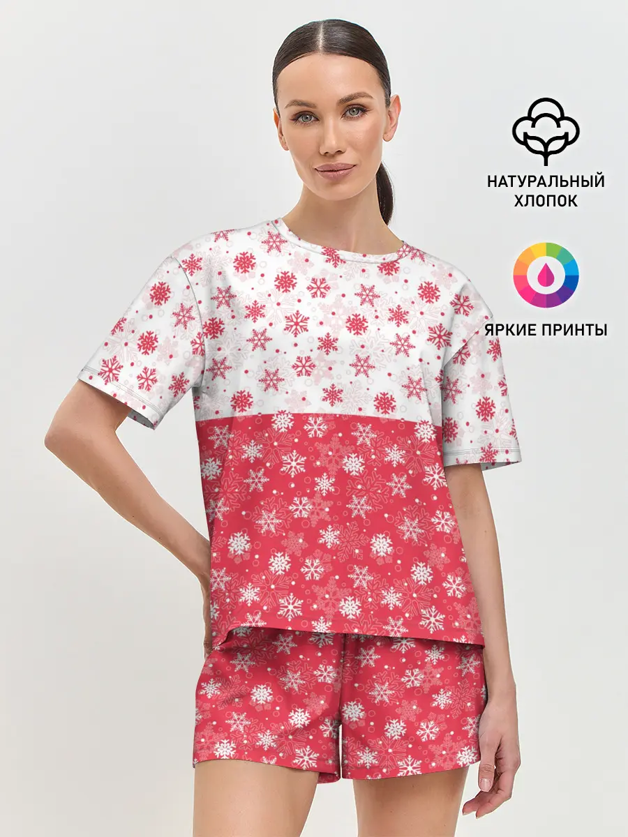 Женская пижама с шортами / Снежинки