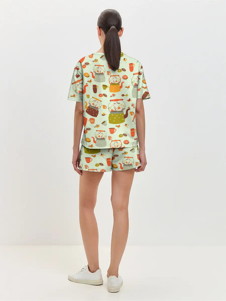 Женская пижама с шортами / осенние чаепитие