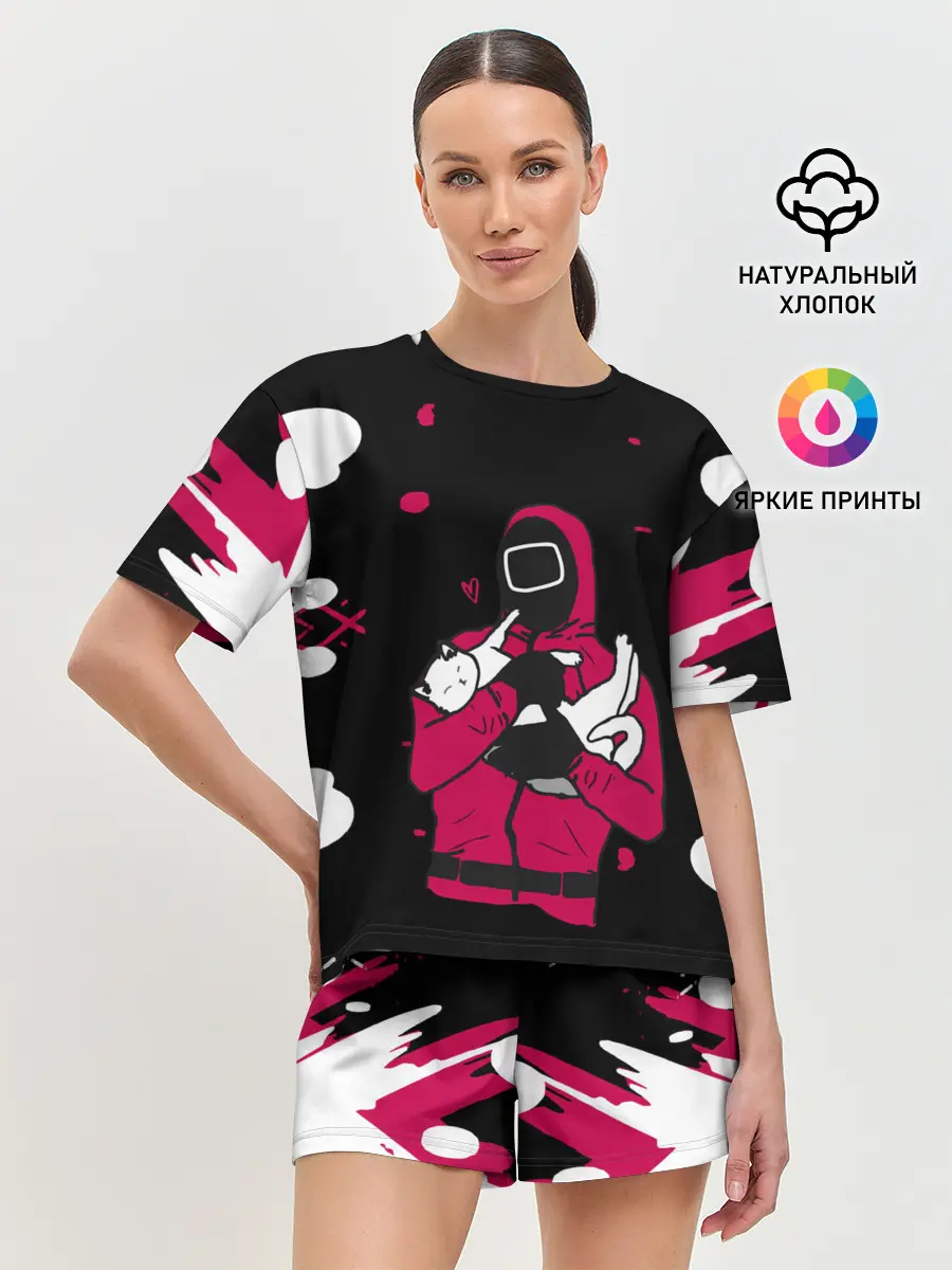 Женская пижама с шортами / Игра в кальмара x Кот,