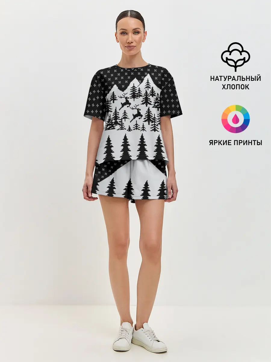 Женская пижама с шортами / Северные Олени в Горах