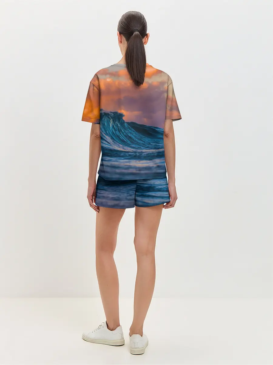 Женская пижама с шортами / Закат над волной
