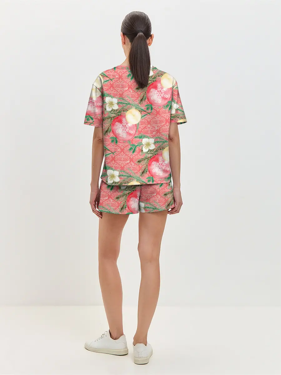 Женская пижама с шортами / Новогодние красные шары