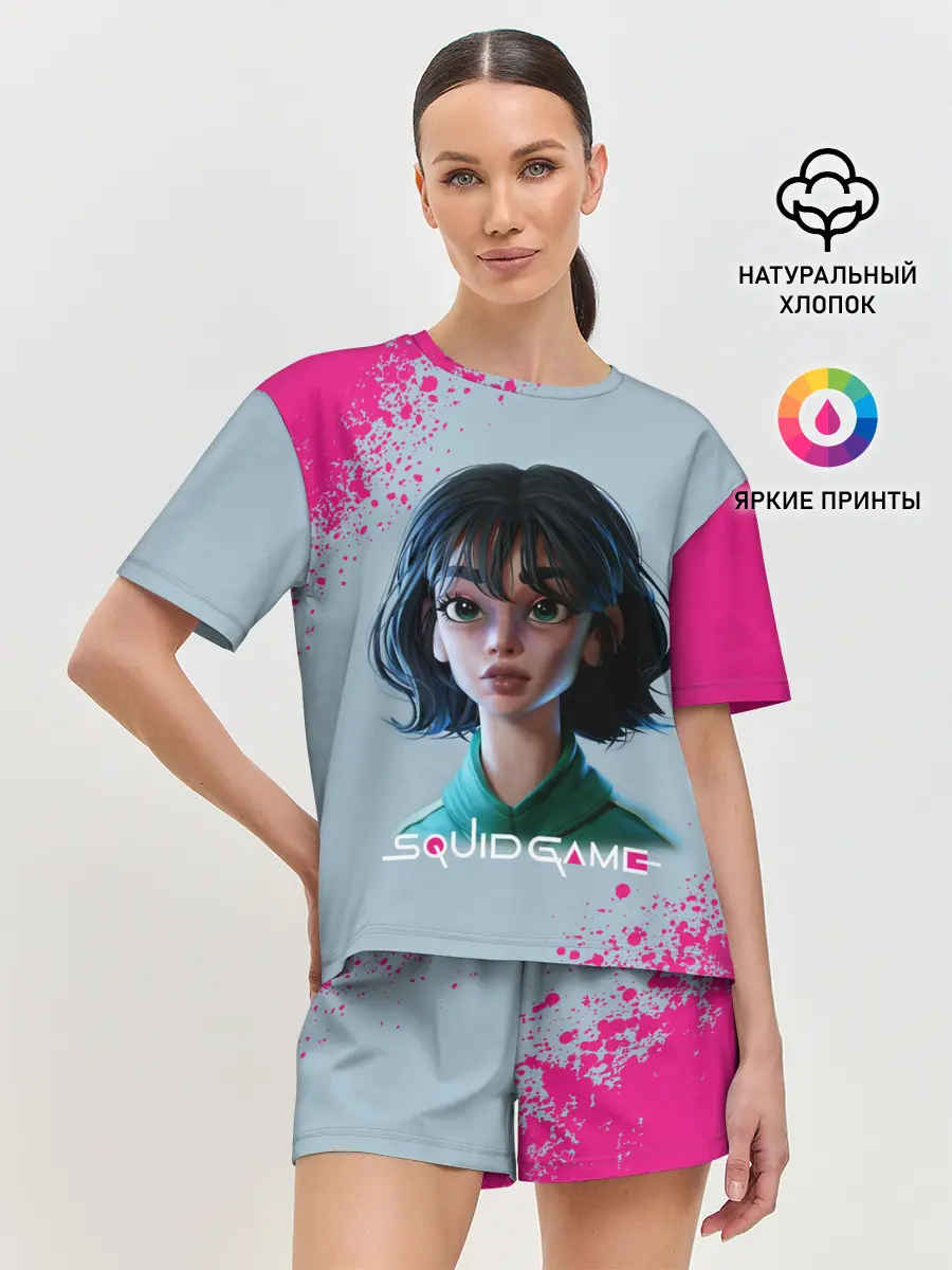 Женская пижама с шортами / 067 | Розовые брызги