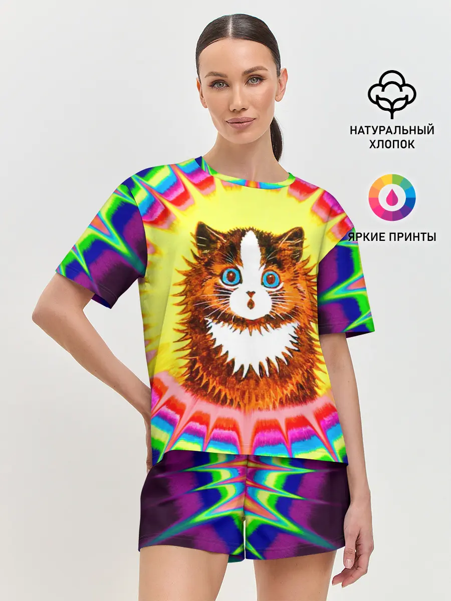 Женская пижама с шортами / Psychedelic Rainbow Cat