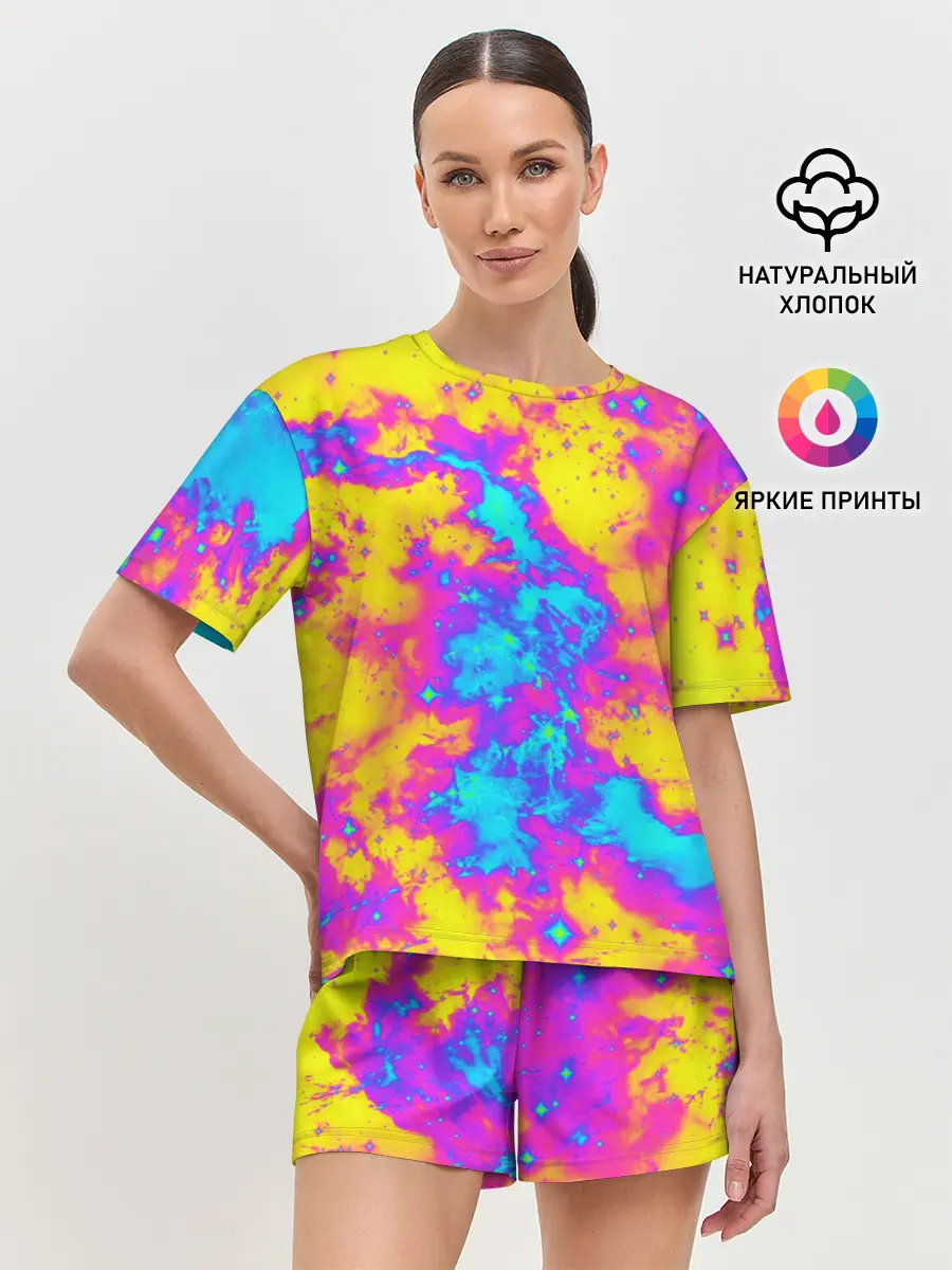 Женская пижама с шортами / Яркая абстракция космических красок