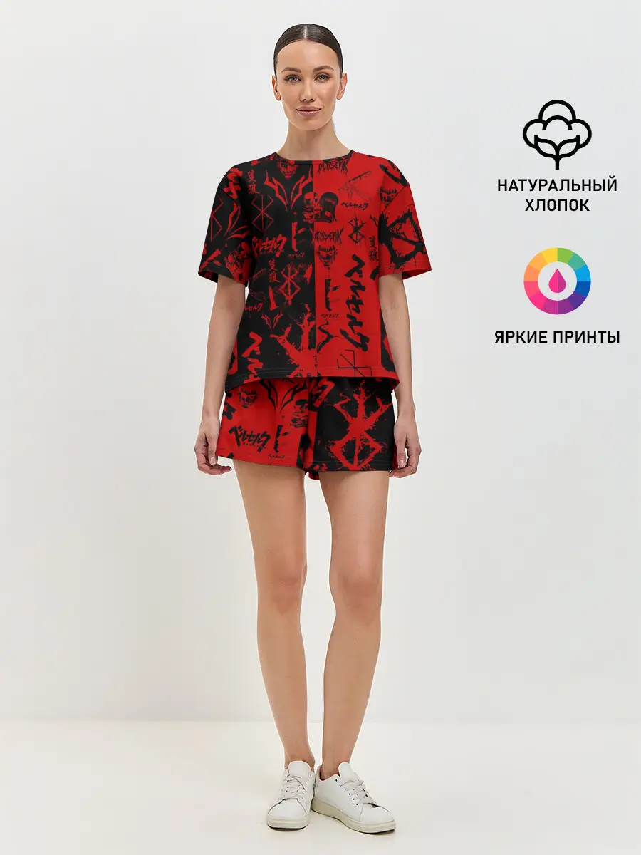 Женская пижама с шортами / BERSERK BLACK RED | БЕРСЕРК ПАТТЕРН