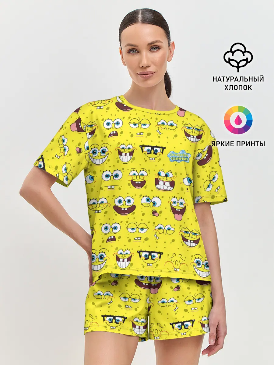 Женская пижама с шортами / Губка Боб паттерн