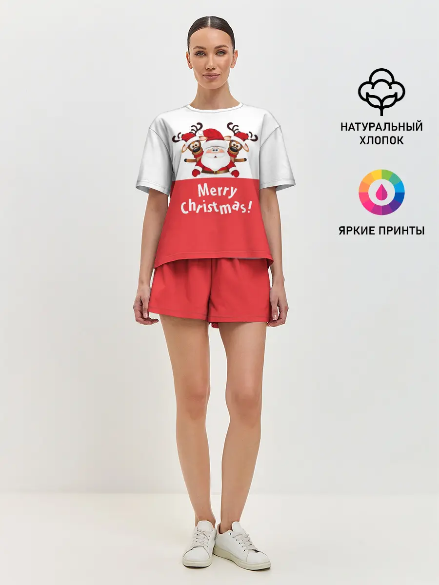 Женская пижама с шортами / Санта с 2 Оленями
