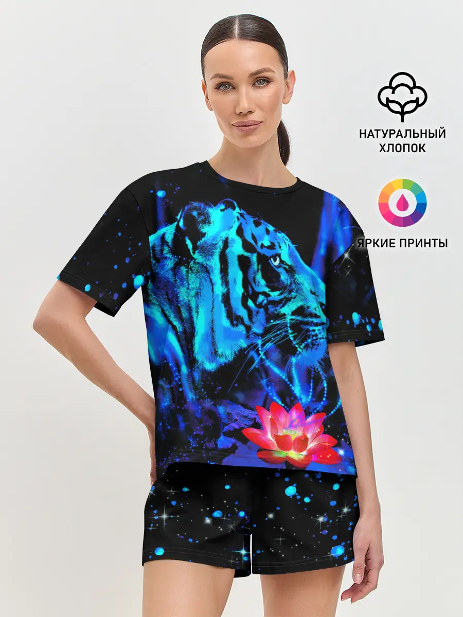 Женская пижама с шортами / Синий водяной тигр