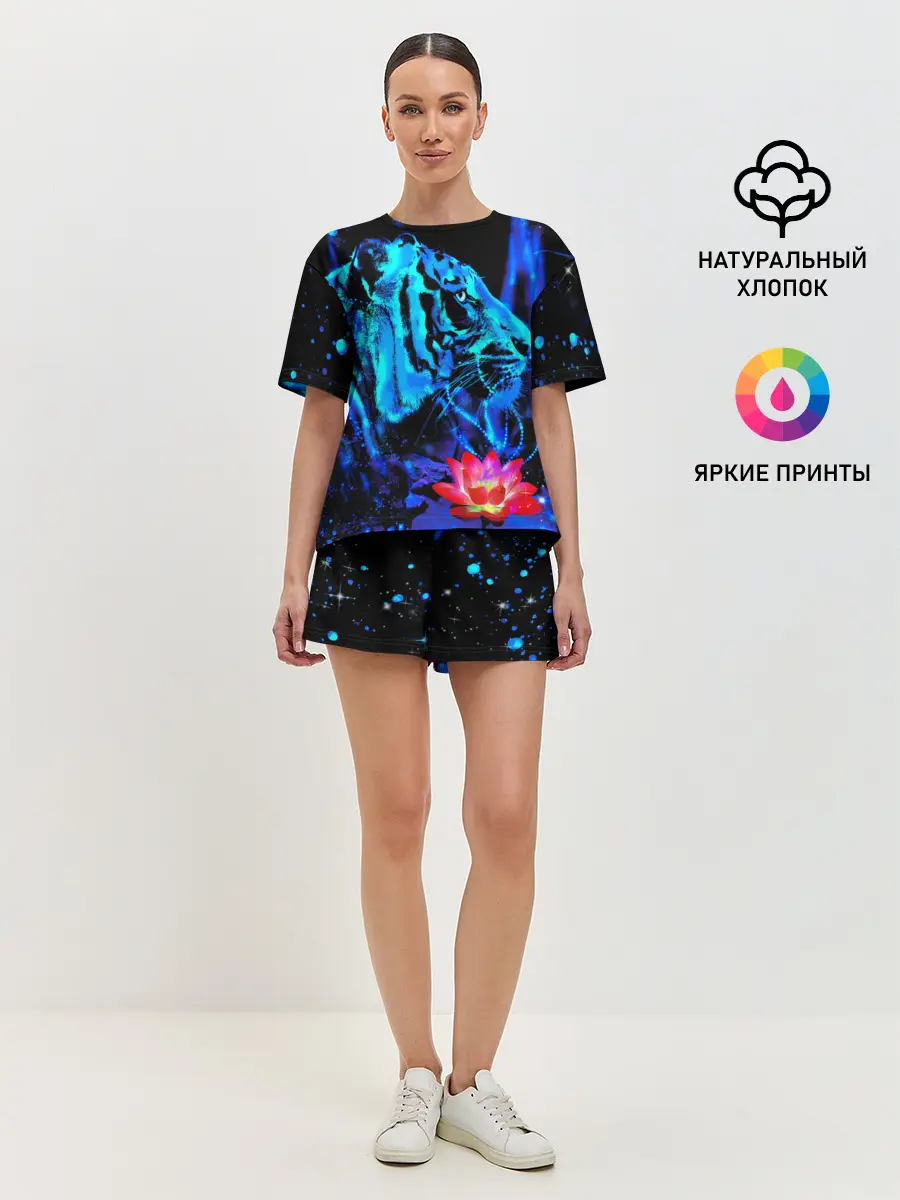 Женская пижама с шортами / Синий водяной тигр