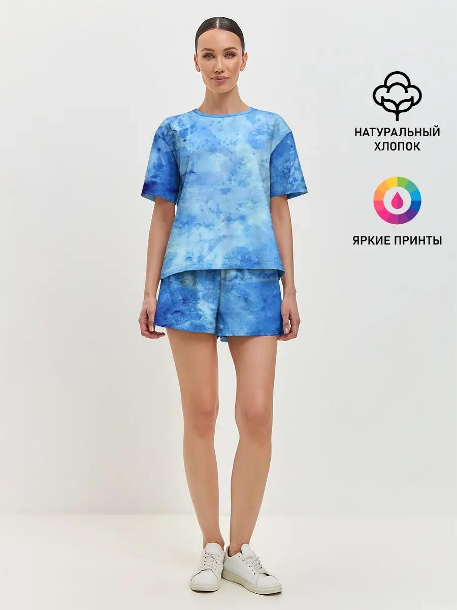 Женская пижама с шортами / Красочная синева