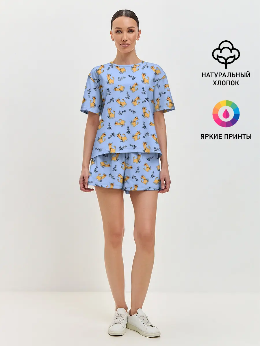 Женская пижама с шортами / Радостный кот