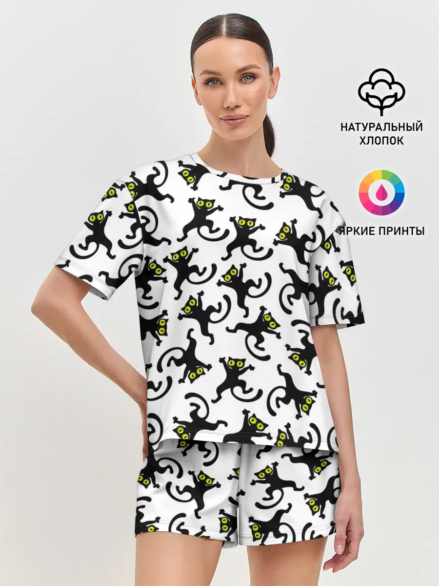 Женская пижама с шортами / Танец котов