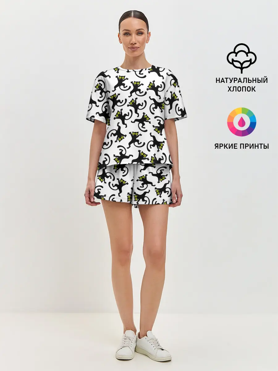 Женская пижама с шортами / Танец котов