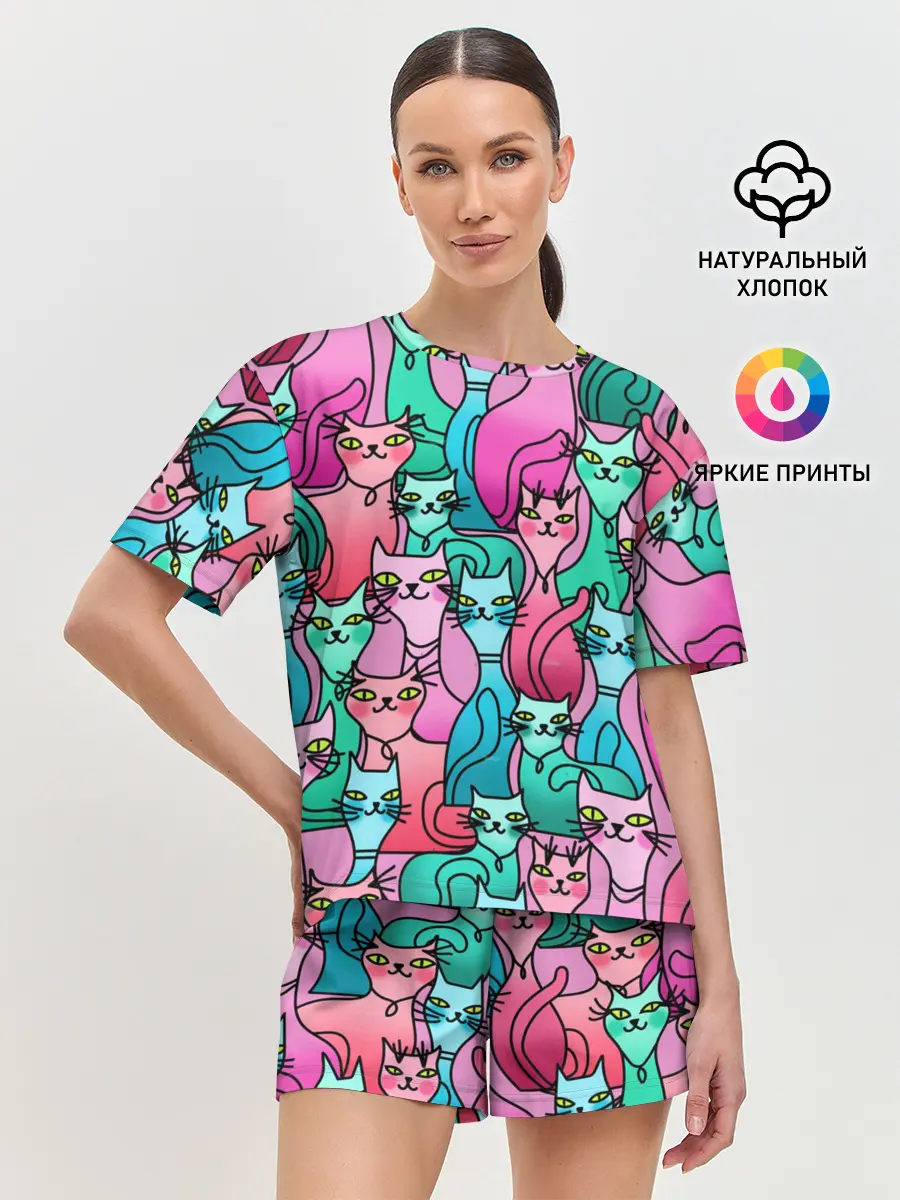 Женская пижама с шортами / Выставка котов