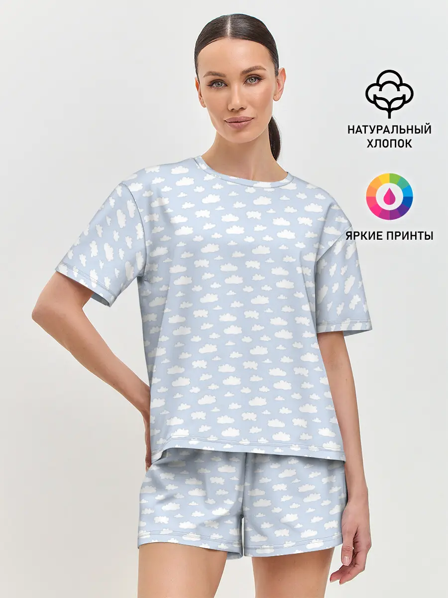 Женская пижама с шортами / Принт с облаками