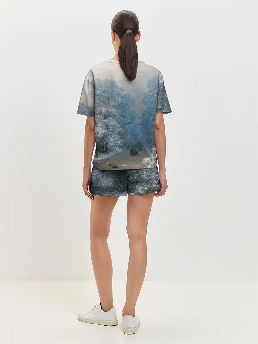 Женская пижама с шортами / Зимний пейзаж картина маслом