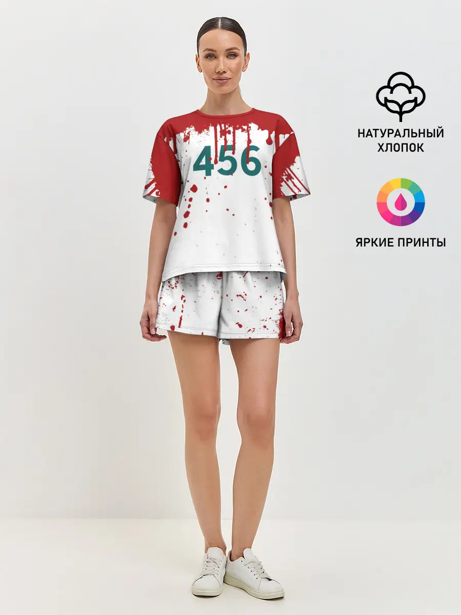 Женская пижама с шортами / ИГРА В КАЛЬМАРА ПЕРСОНАЖ 456 КРОВЬ