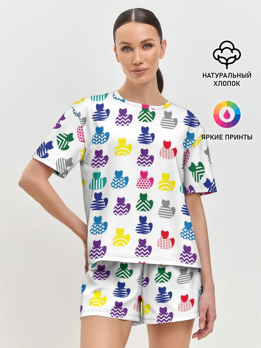 Женская пижама с шортами / Узор из котов