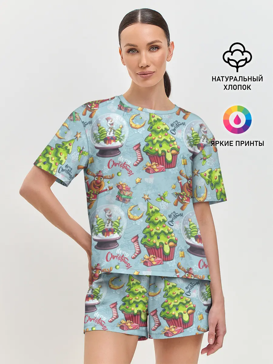 Женская пижама с шортами / Merry Christmas Pattern