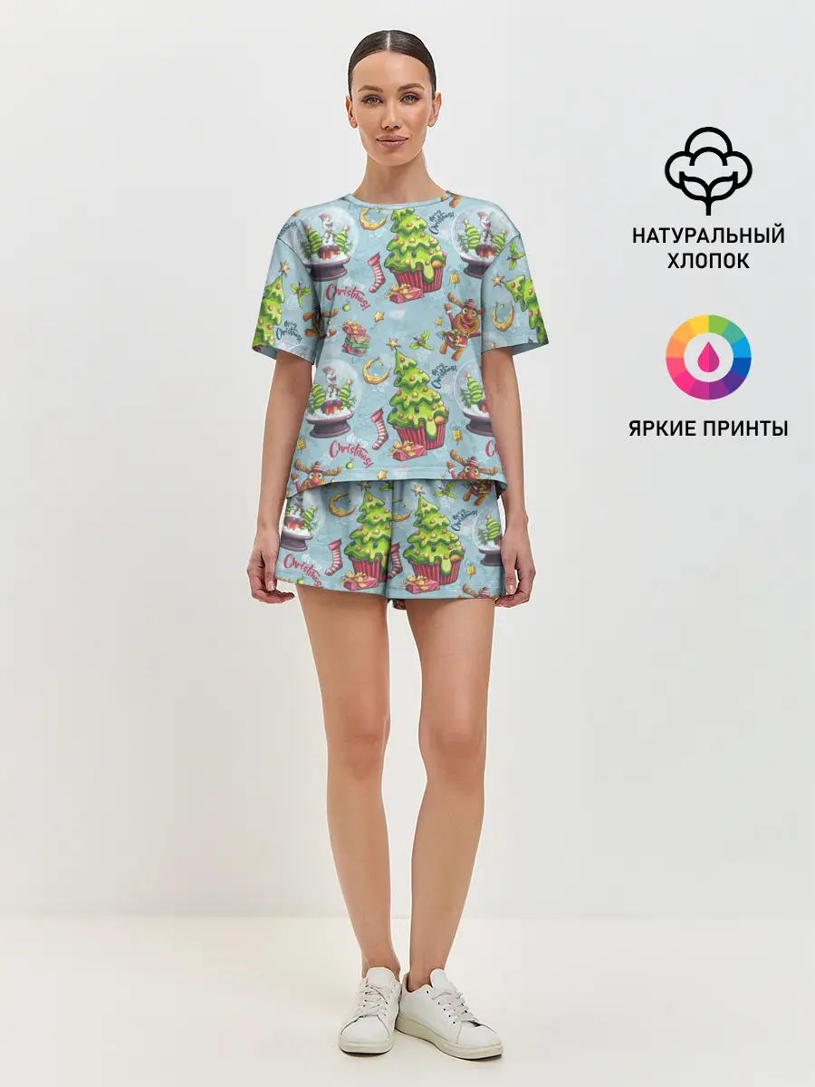 Женская пижама с шортами / Merry Christmas Pattern