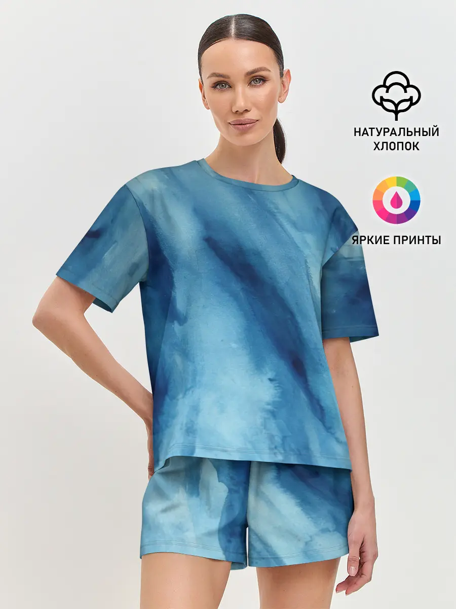 Женская пижама с шортами / Голубой мрамор