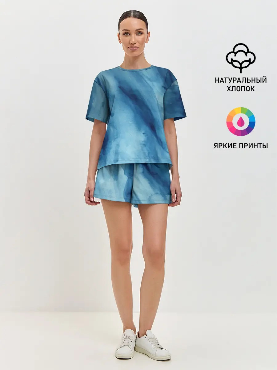 Женская пижама с шортами / Голубой мрамор