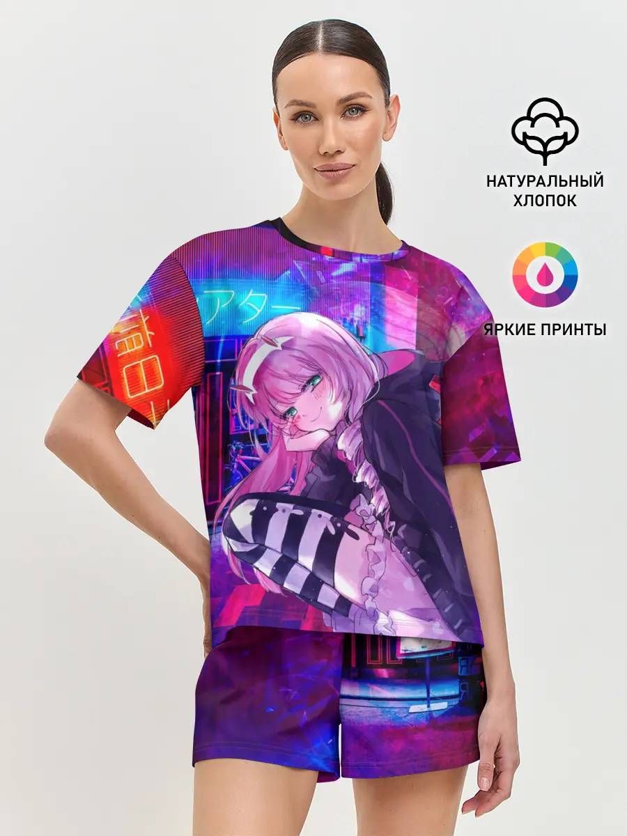 Женская пижама с шортами / Zero Two в неоновом городе