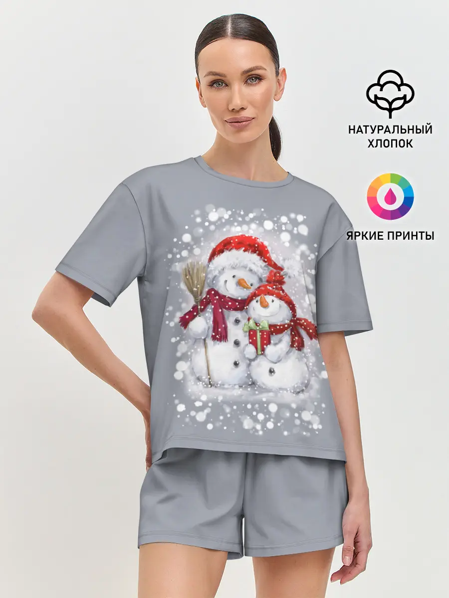 Женская пижама с шортами / Два снеговика