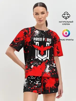 Женская пижама с шортами / Free Fire: Брызги и капли красок.