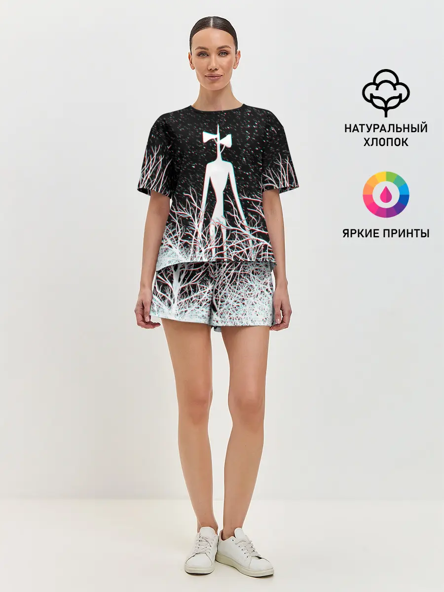 Женская пижама с шортами / СИРЕНОГОЛОВЫЙ ГЛИТЧ ЛЕС, КОСМОС