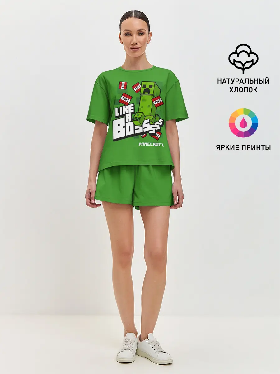 Женская пижама с шортами / LIKE A BOSS Minecraft Creepe