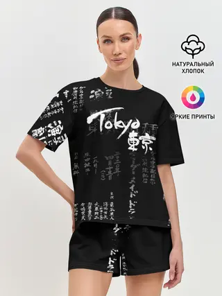 Женская пижама с шортами / Токио Надпись Иероглифы Япония |Tokyo