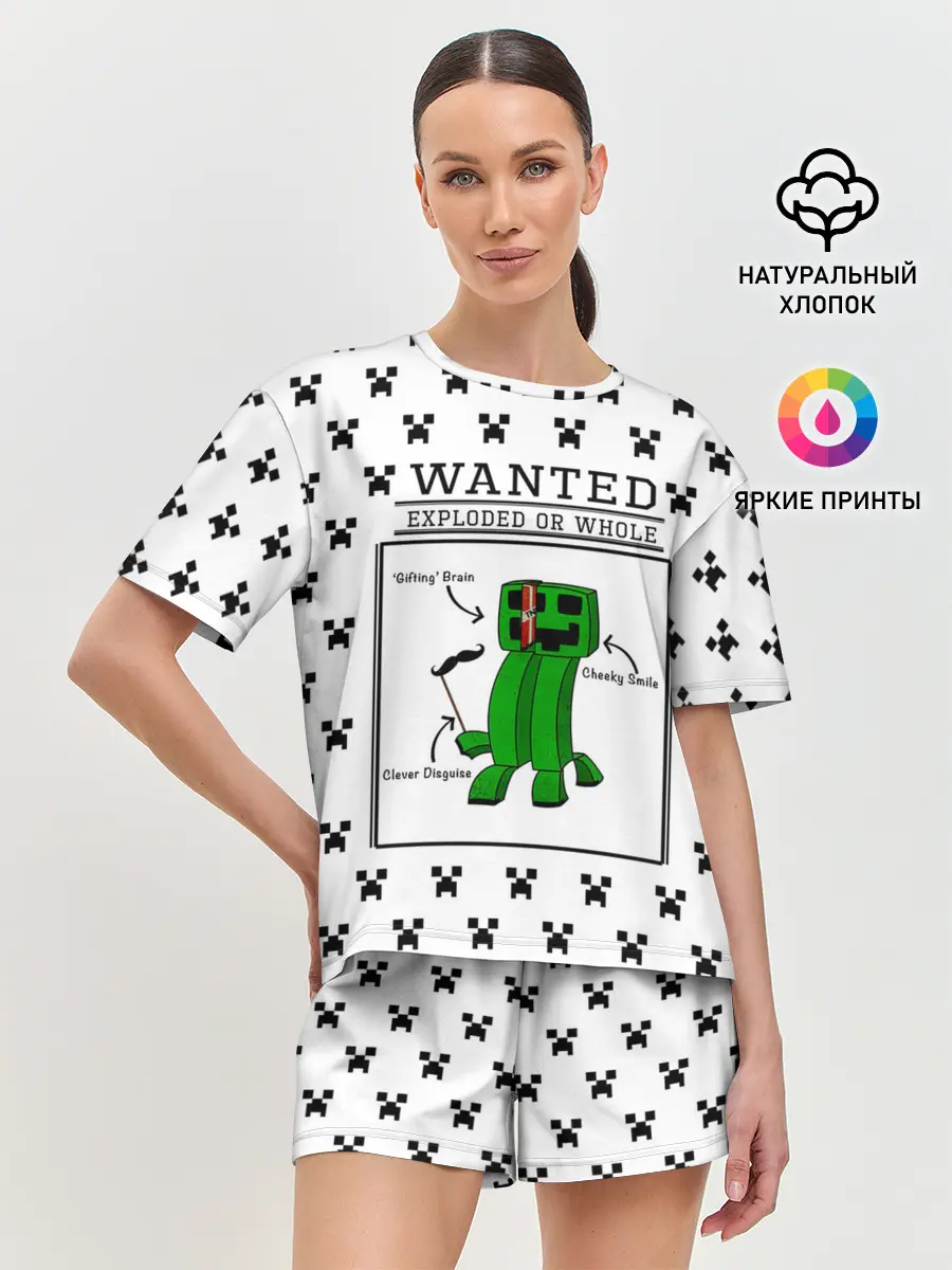 Женская пижама с шортами / Внутреннее строение Крипера | Minecraft